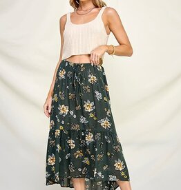 Miss Bliss Floral Maxi Skirt- Olive