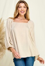 Miss Bliss LS Square Neck Woven Top- Taupe