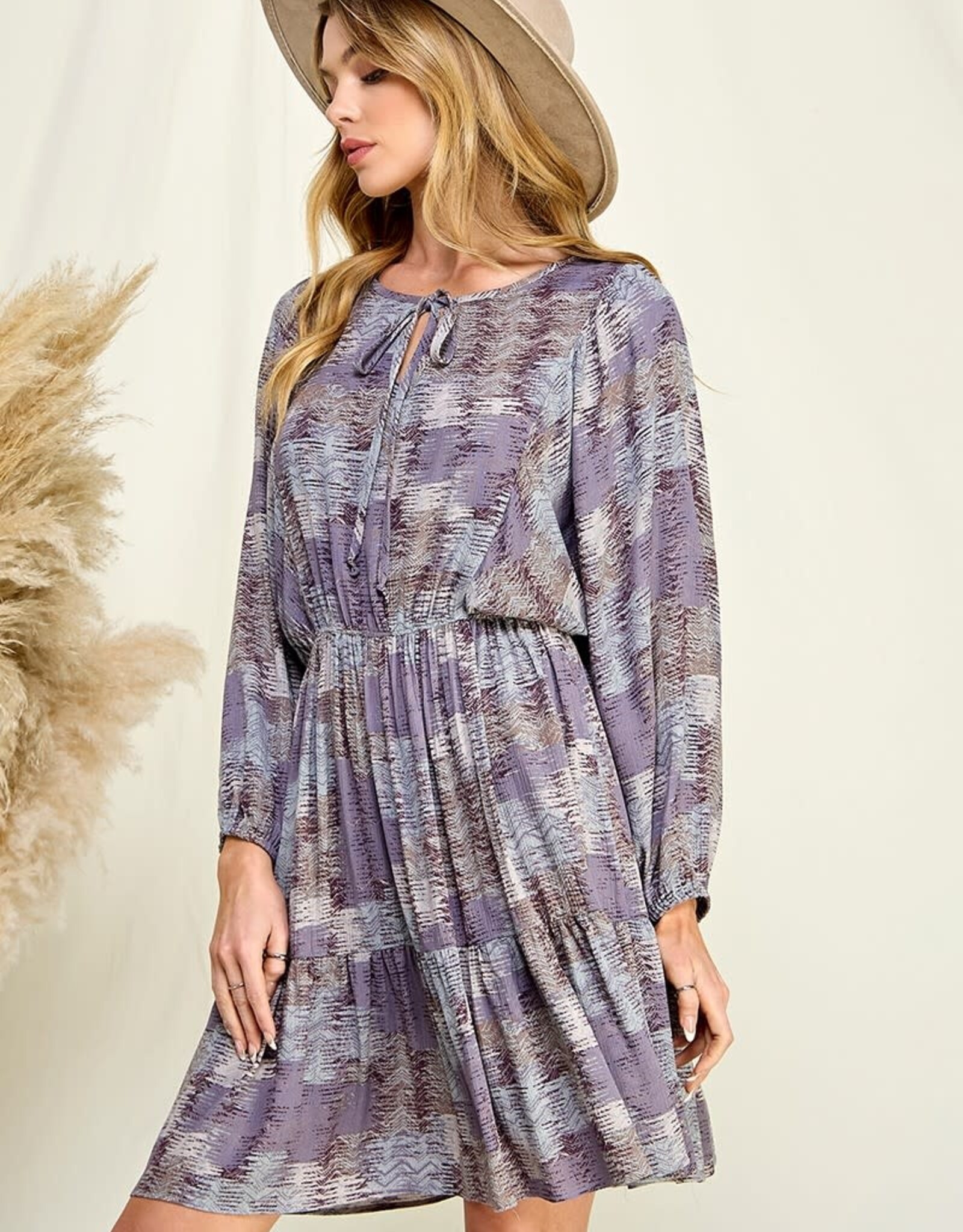 Miss Bliss LS Printed Mini Dress- Lavender