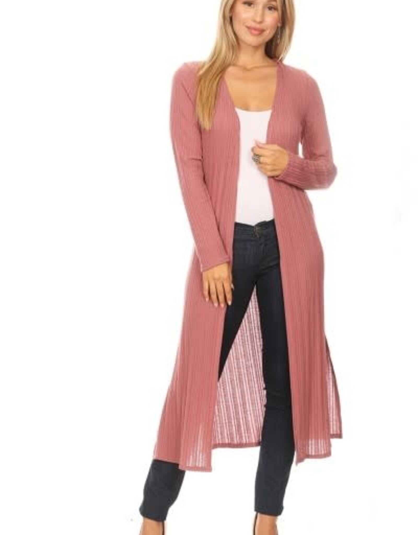 Miss Bliss Long Knit LS Cardigan- Mauve Pink