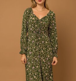 Miss Bliss LS Sweetheart Ditsy Floral Dress- Dark Olive