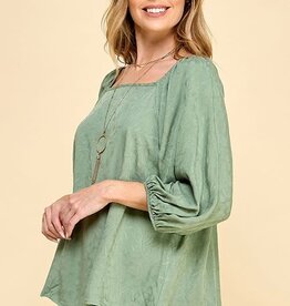 Miss Bliss LS Square Neck Woven Top- Sage