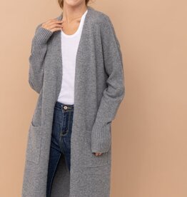 Miss Bliss Long Open Front Mossy Cardigan- Heather Grey