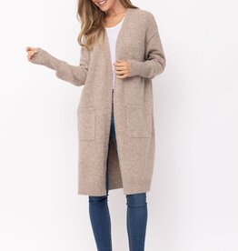 Miss Bliss Long Open Front Mossy Cardigan- Camel
