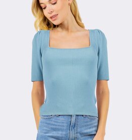 Miss Bliss Sky Ribbed Square Neck