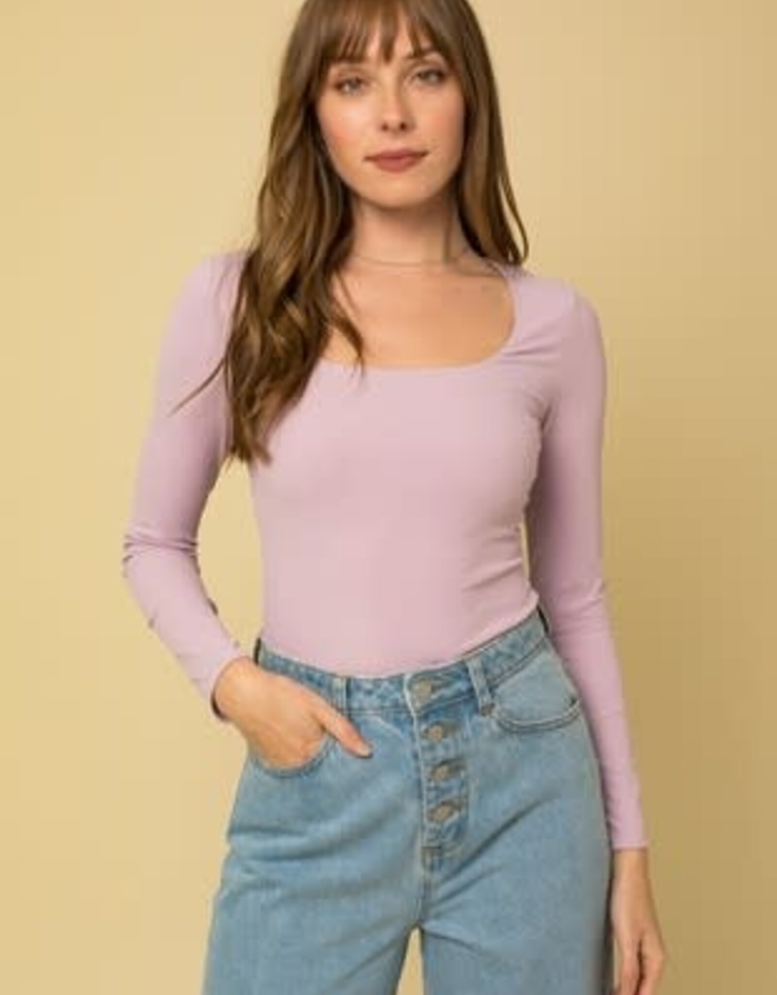 Miss Bliss LS Square Neck Bodysuit- Lavender