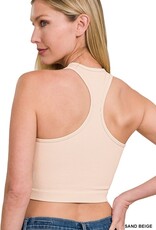 Miss Bliss Ribbed Seamless High Neck Cropped Tank- White