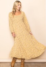 Miss Bliss Romantic Floral Square Neck Maxi Dress- Dandelion