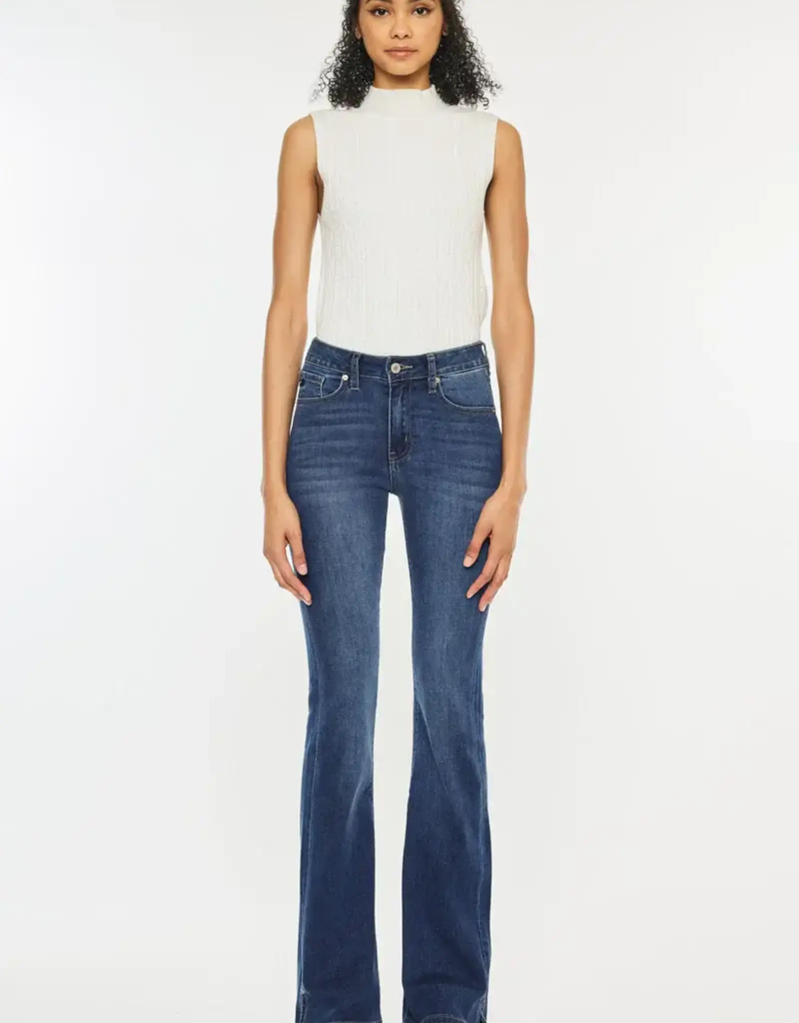 Miss Bliss High Rise Side Slit Bootcut- Medium Wash