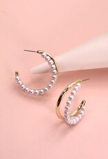 Pearl Gold Metal Double Hoop Earrings