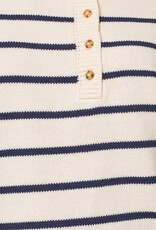 Miss Bliss Striped Half Button Boat Neck Sweater- Cream & Navy