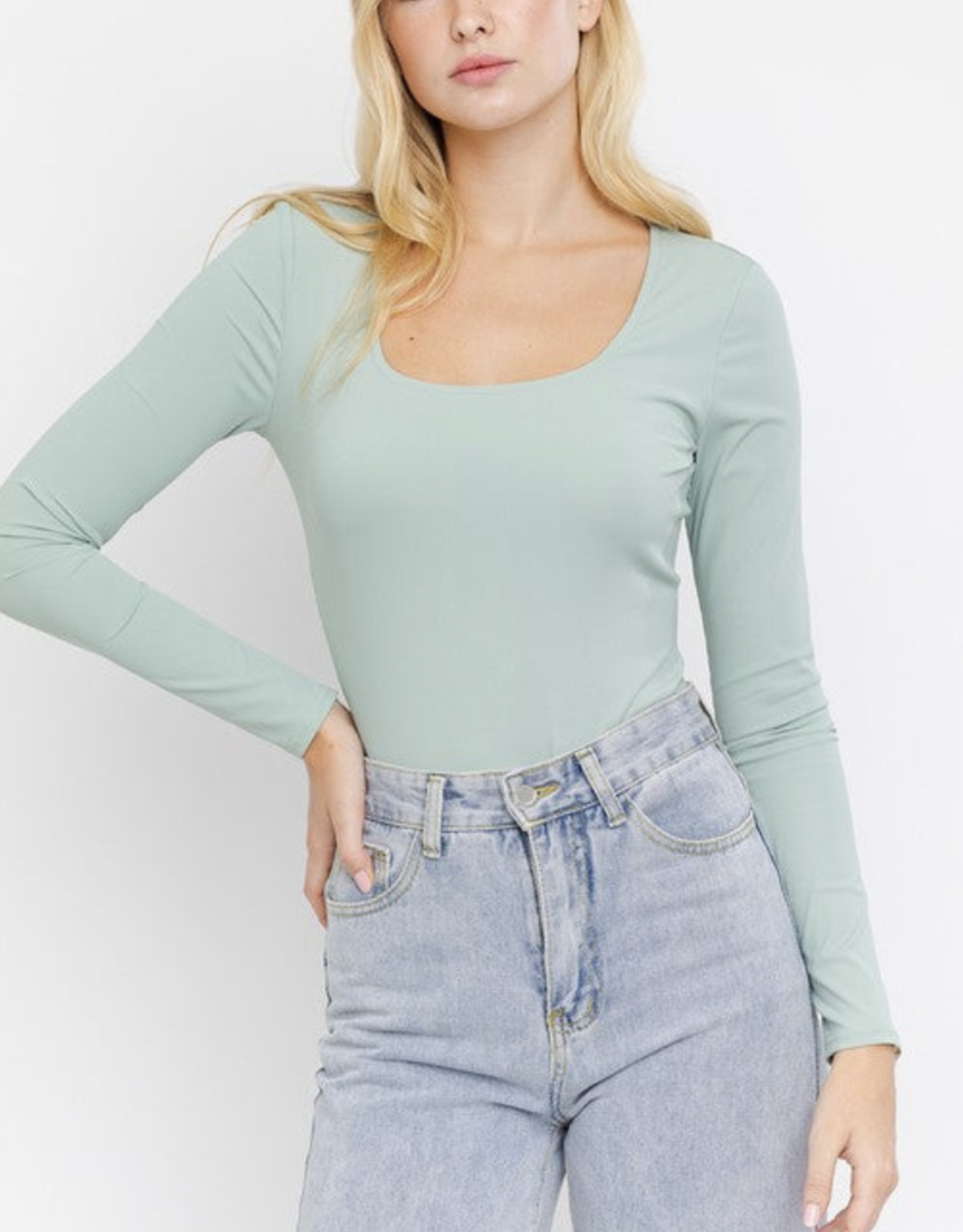 Miss Bliss LS Square Neck Bodysuit- Sage