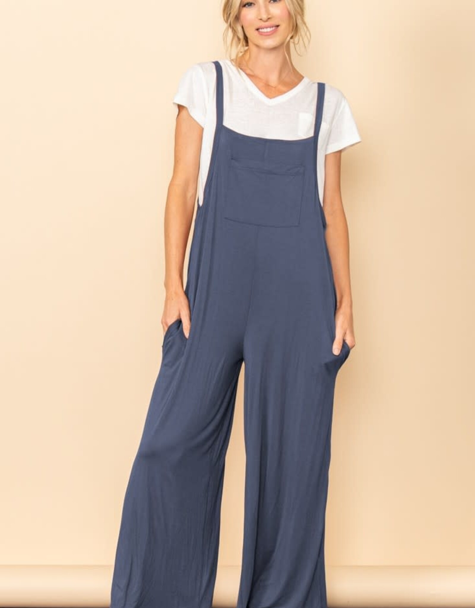 Miss Bliss Pocket Detail Overall Jumpsuit- Stone