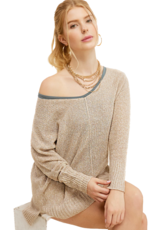 Miss Bliss Relaxed Lightweight V Neck Top-Taupe