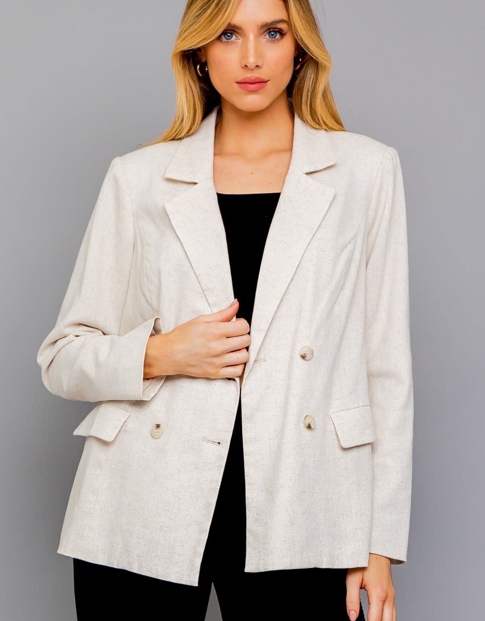 Miss Bliss Oversized Linen Double Breasted Blazer