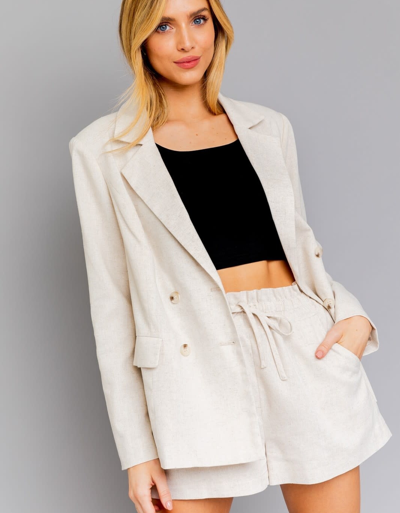 Miss Bliss Oversized Linen Double Breasted Blazer