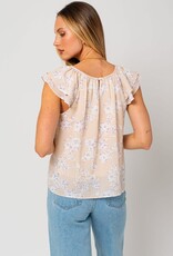 Miss Bliss Short Double Sleeve Shirring Floral Blouse