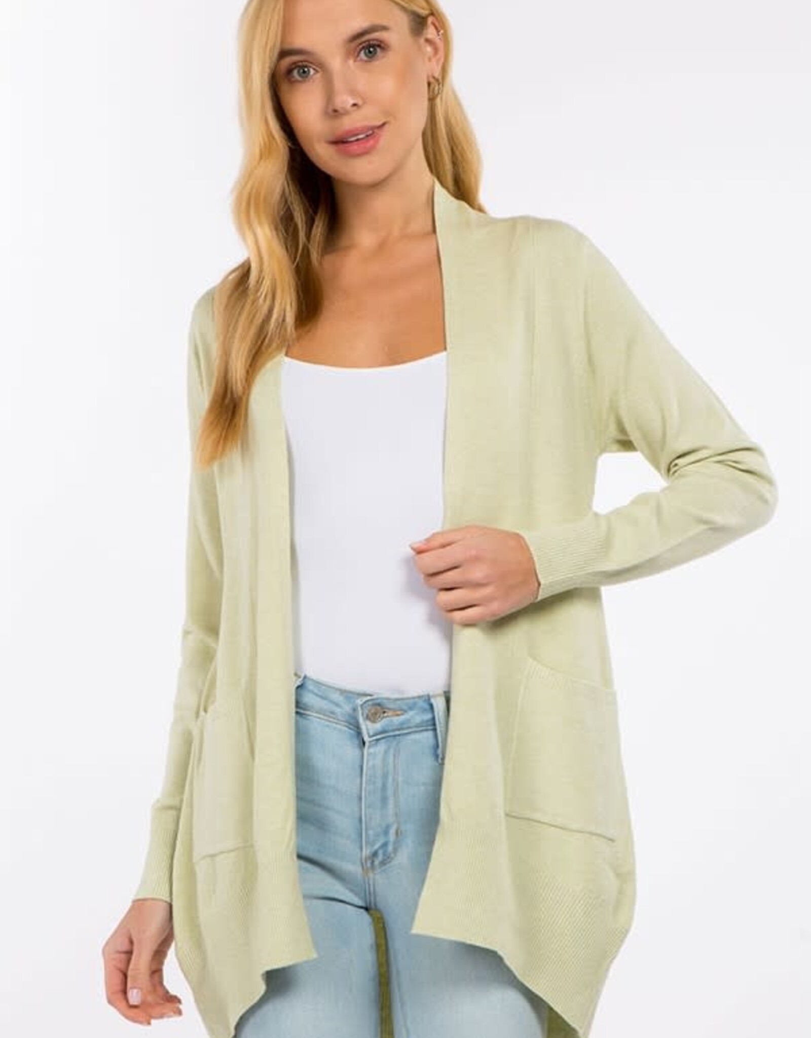 Miss Bliss Soft Long Line Cardigan-Heather Lt. Green