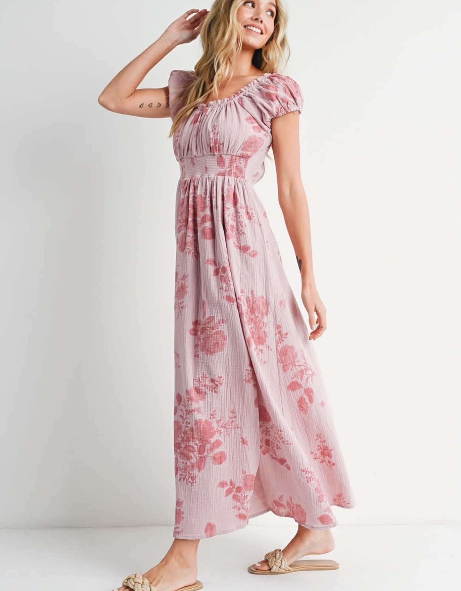 Miss Bliss Floral Cotton Gauze Dress-Dusty Pink