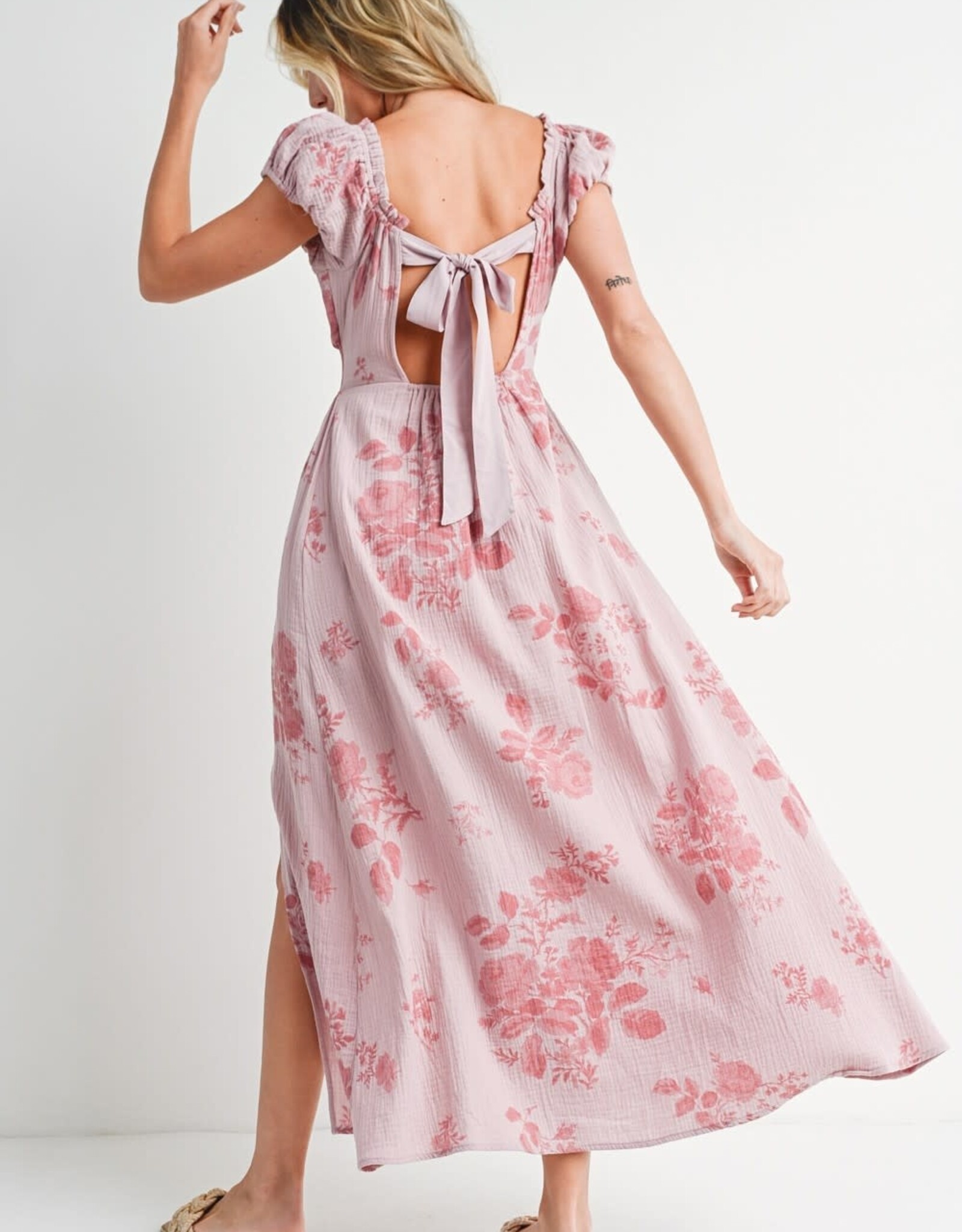 Miss Bliss Floral Cotton Gauze Dress-Dusty Pink