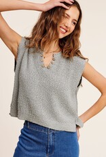Miss Bliss Slouchy Cropped Extended Slv Sweater Top-Cloud