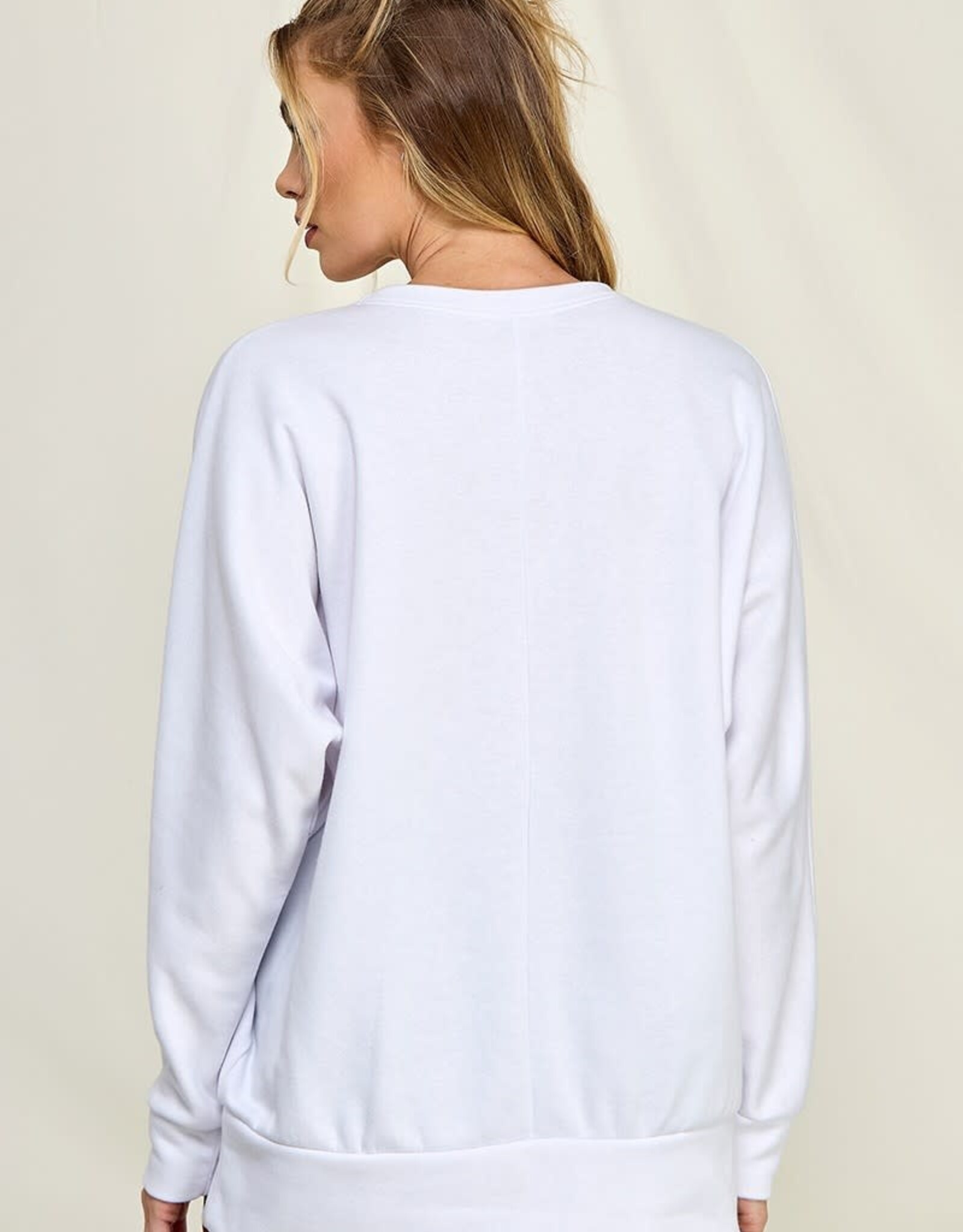 Miss Bliss Solid LS Knit Round Neck Top-White