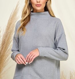 Miss Bliss Heather Grey Ribbed Turtle Neck