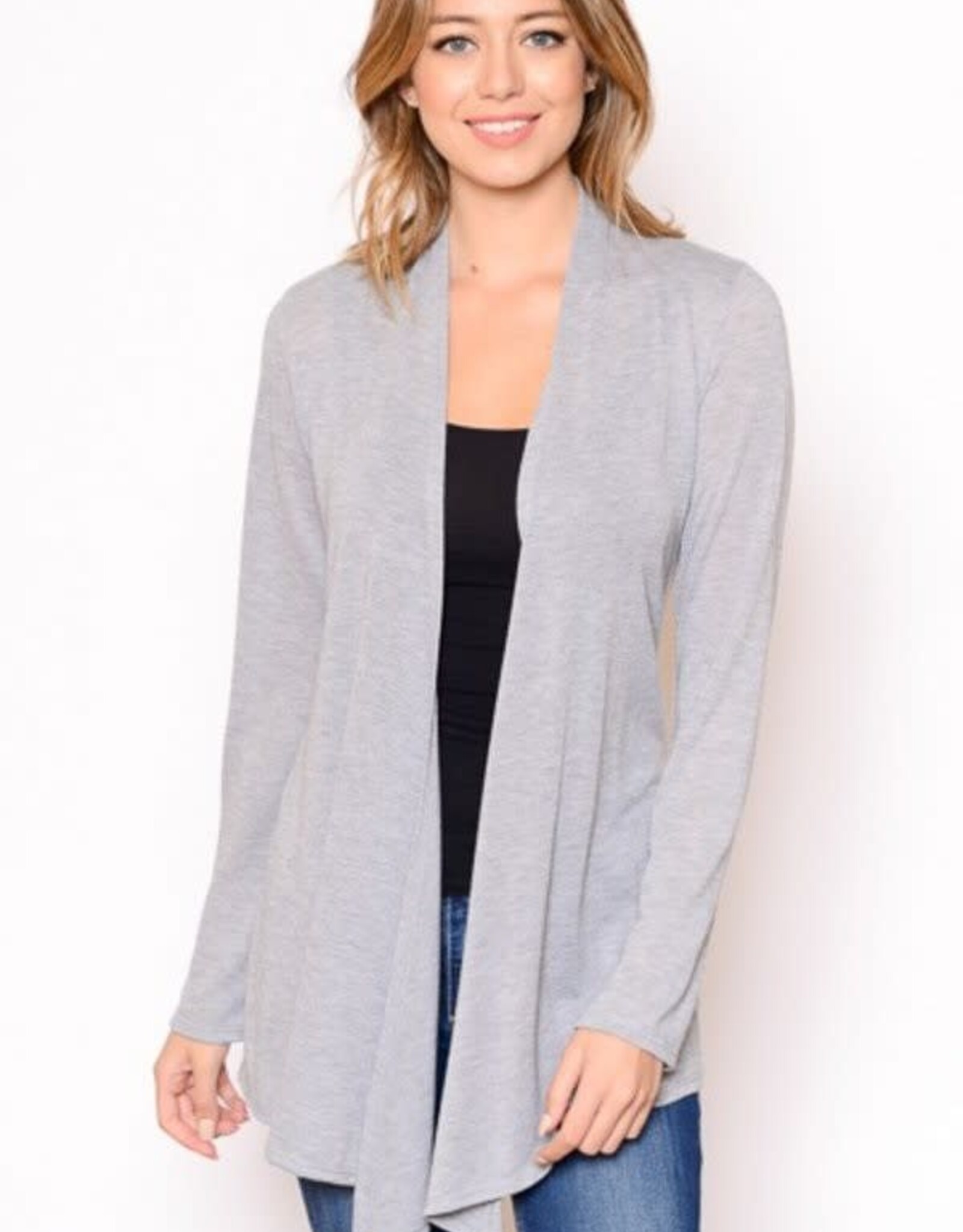 Miss Bliss Open Front Knit Cardigan- H. Grey