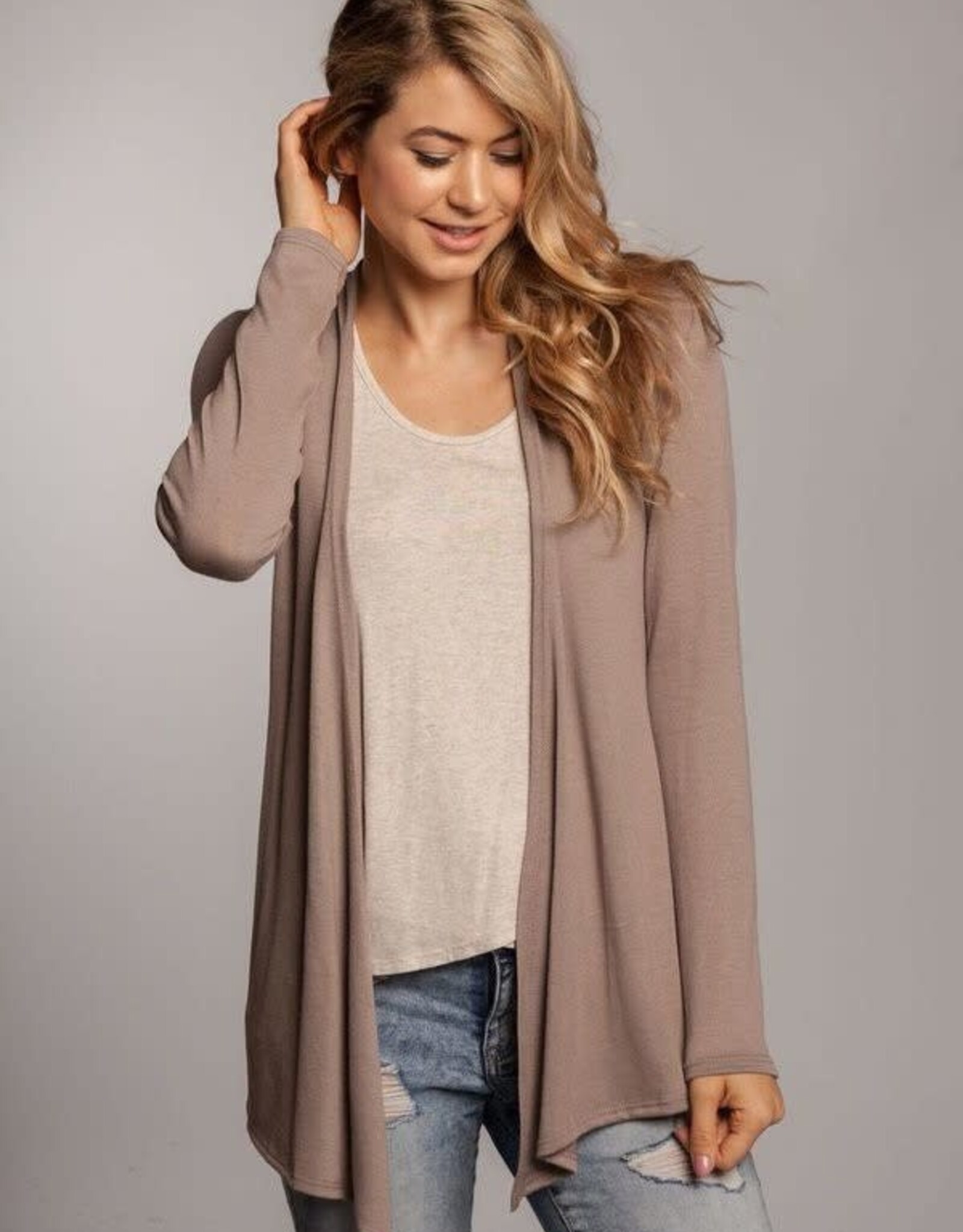 Miss Bliss Open Front Knit Cardigan- Taupe