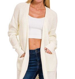 Miss Bliss Ivory Relaxed Waffle Cardi