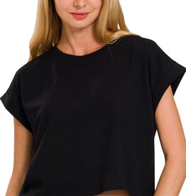 Miss Bliss Basic Cropped Folded Sleeve Top *2 Styles