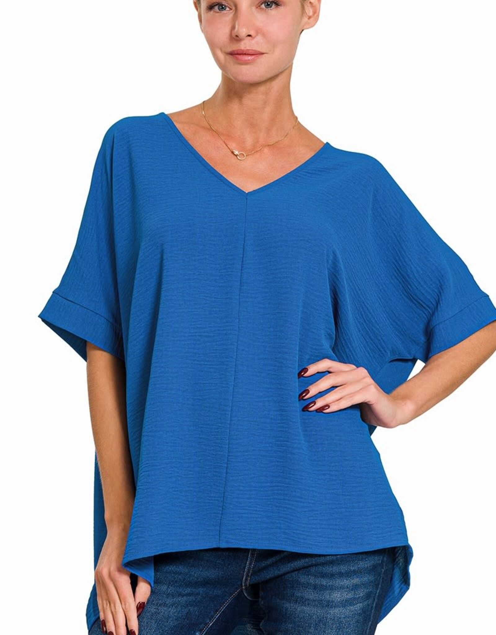 Miss Bliss Woven Airflow V Neck Doman Top