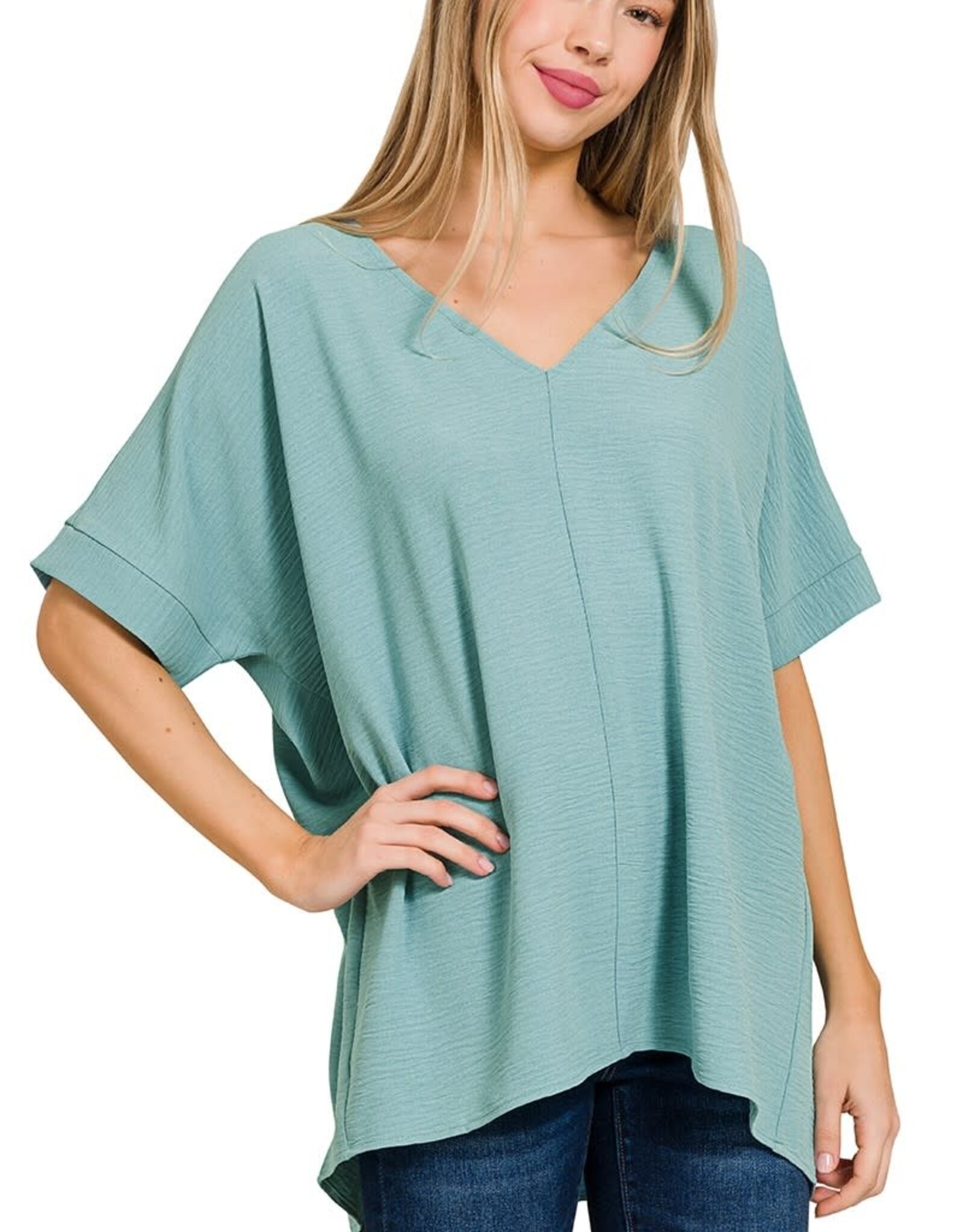 Miss Bliss Woven Airflow V Neck Doman Top