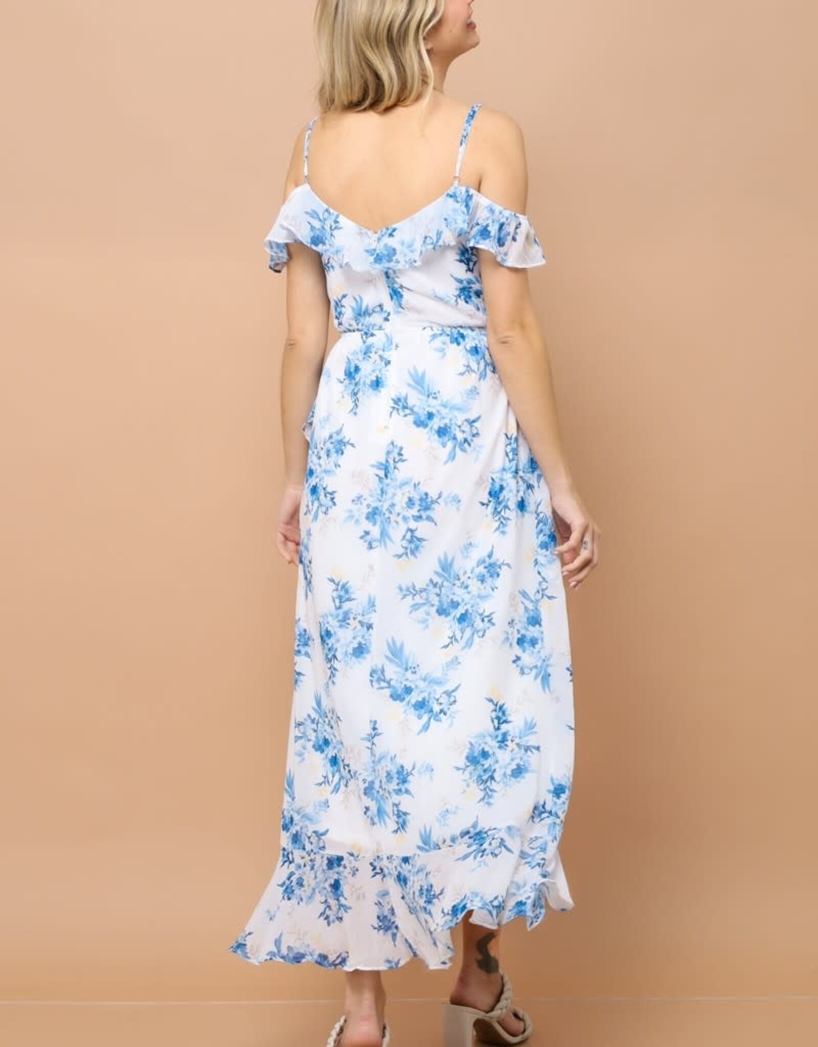 Miss Bliss Kelsey Spagetti Strap Floral Maxi Dress-Blue&White
