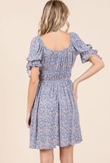 Miss Bliss Ditsy Floral Smocked Waist Dress- Navy