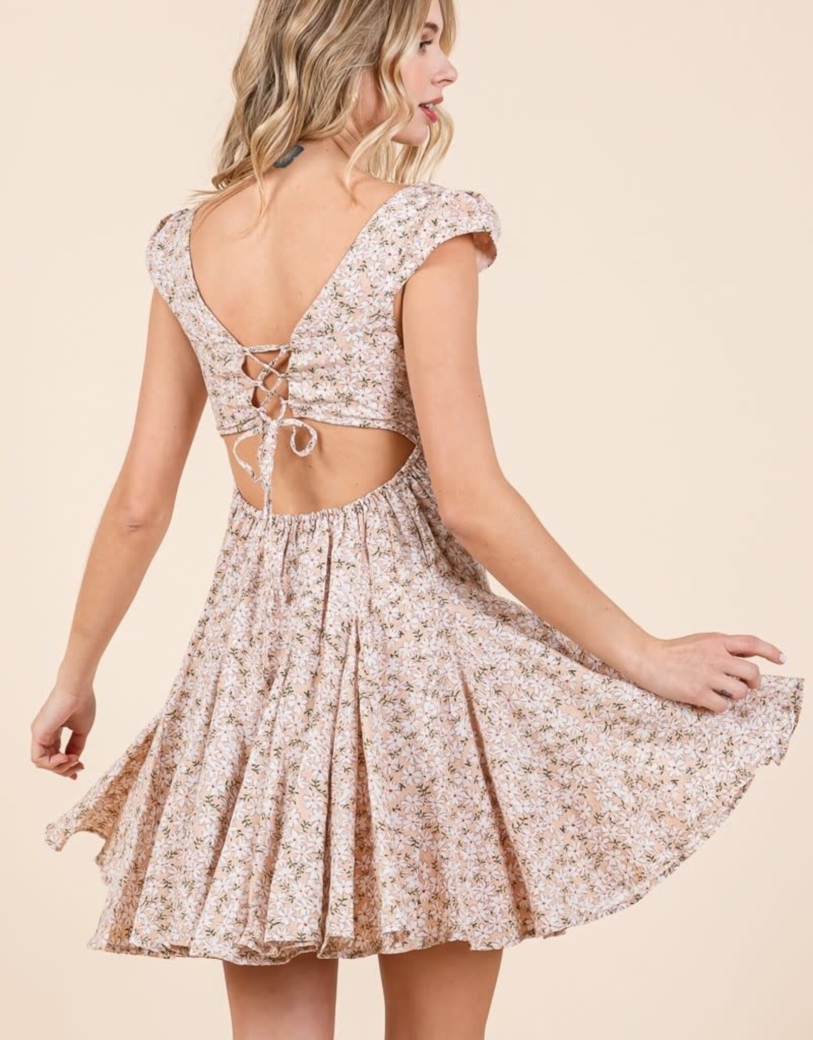 Miss Bliss Peach Fit-and-Flare Mini Dress