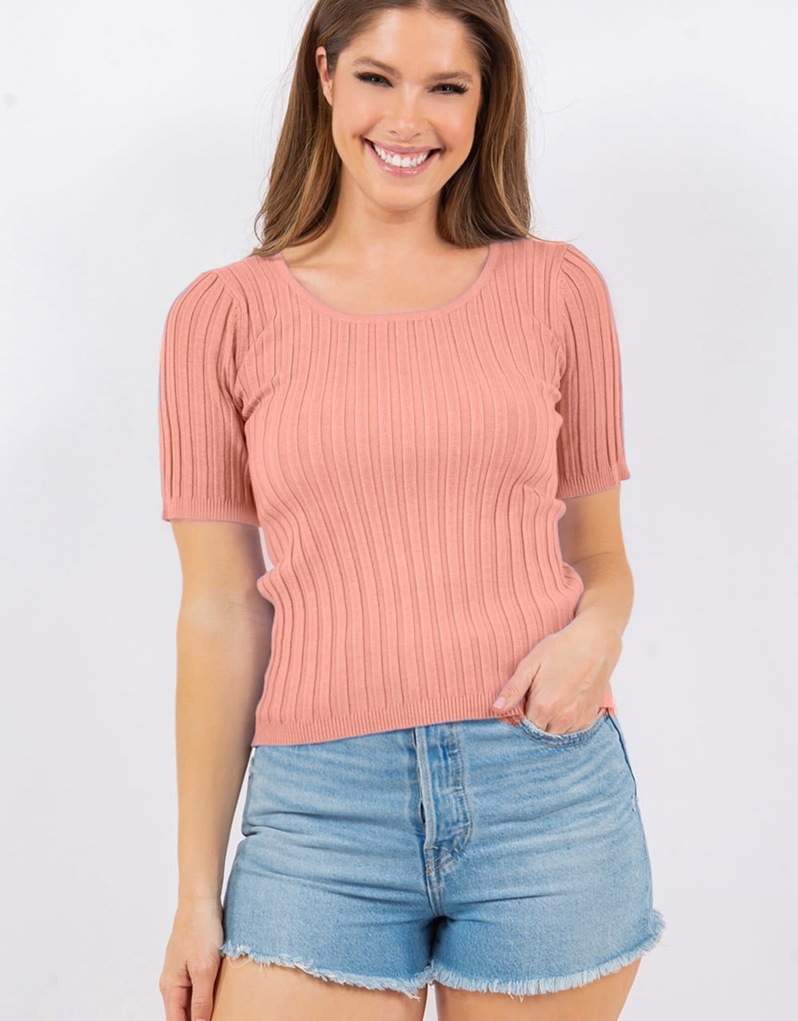 Miss Bliss Tulip Round Neck Top W Ribbed Detail