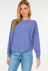 Miss Bliss LS Straight Neck Pullover- Heather Steel Blue