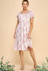 Miss Bliss May Ivory & Pink Floral Dress W Puff Slv
