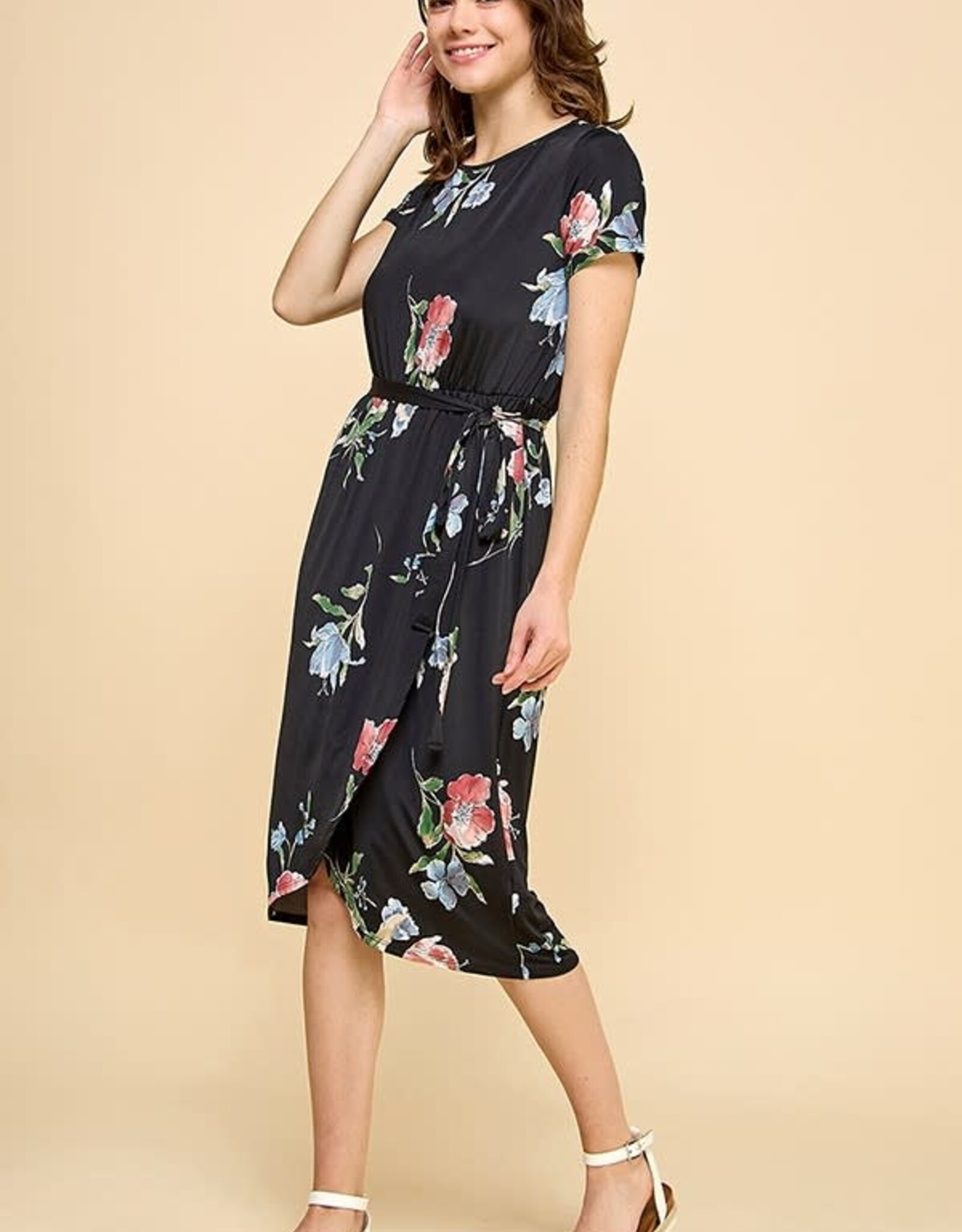 Miss Bliss Kacey Dress W Multi Flower Detail & Tie-Black