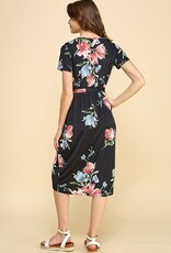 Miss Bliss Kacey Dress W Multi Flower Detail & Tie-Black