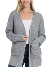 Miss Bliss Relaxed Midweight Waffle Cardigan W Pockets