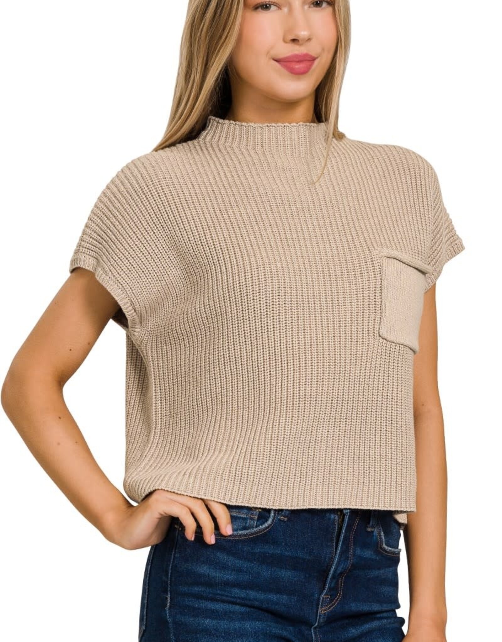 Miss Bliss Mock Neck Short Sleeve Cropped Sweater