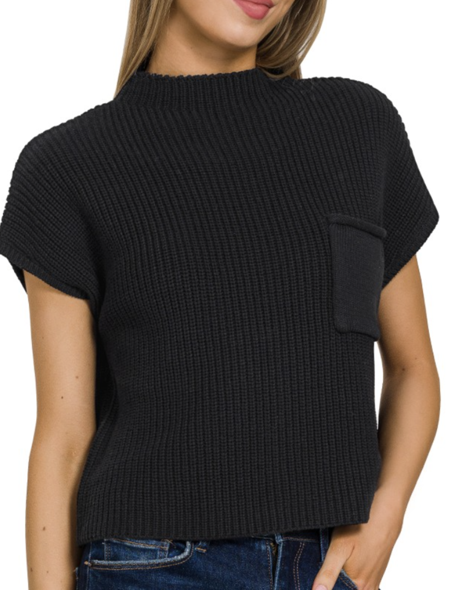 Miss Bliss Mock Neck Short Sleeve Cropped Sweater