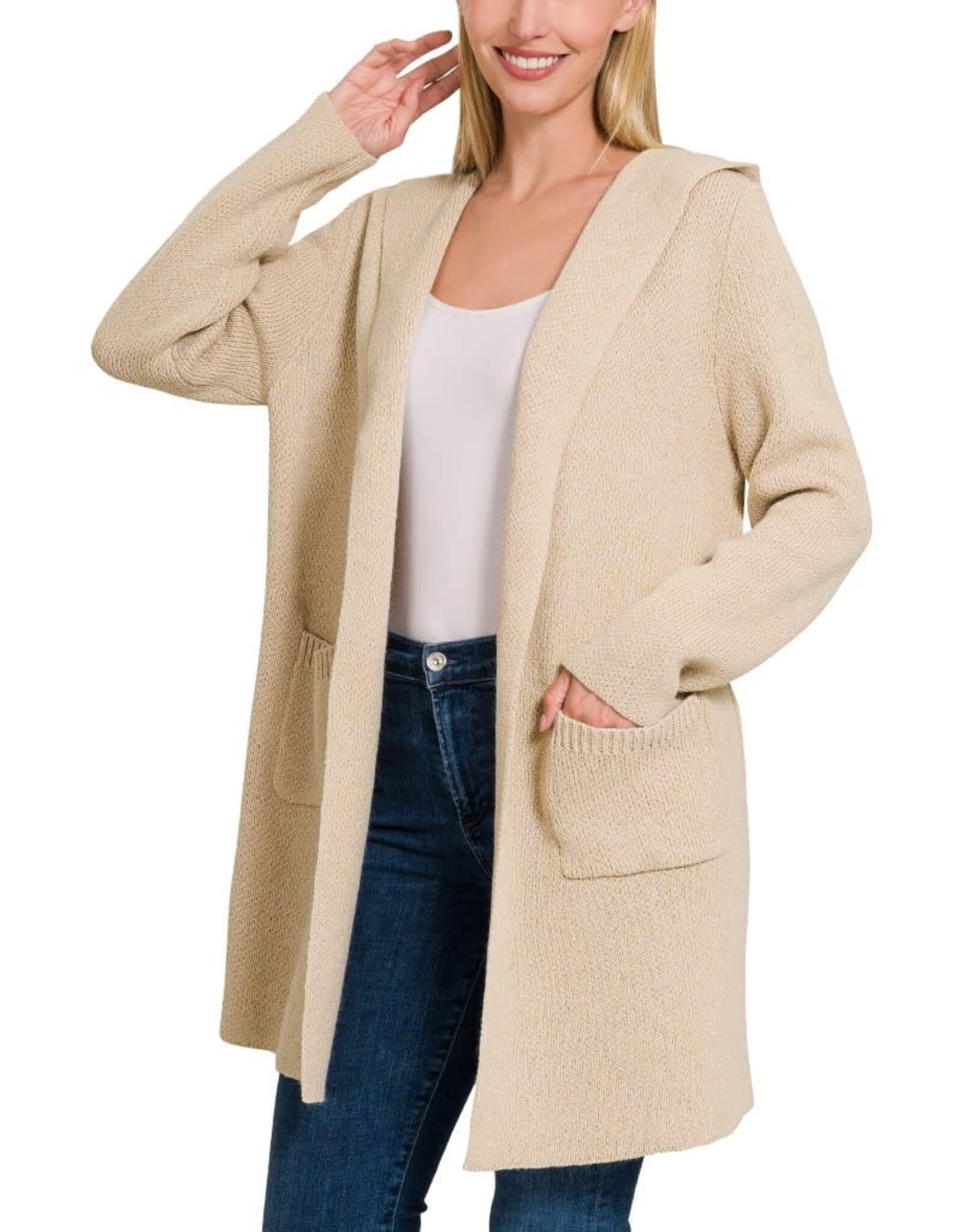 Miss Bliss Hooded Open Front Sweater Cardigan