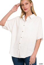 Miss Bliss Zen Linen Dolman Half Slv Button Down Top-