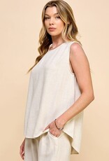 Miss Bliss CC Linen Woven Slvls Top-Oatmeal