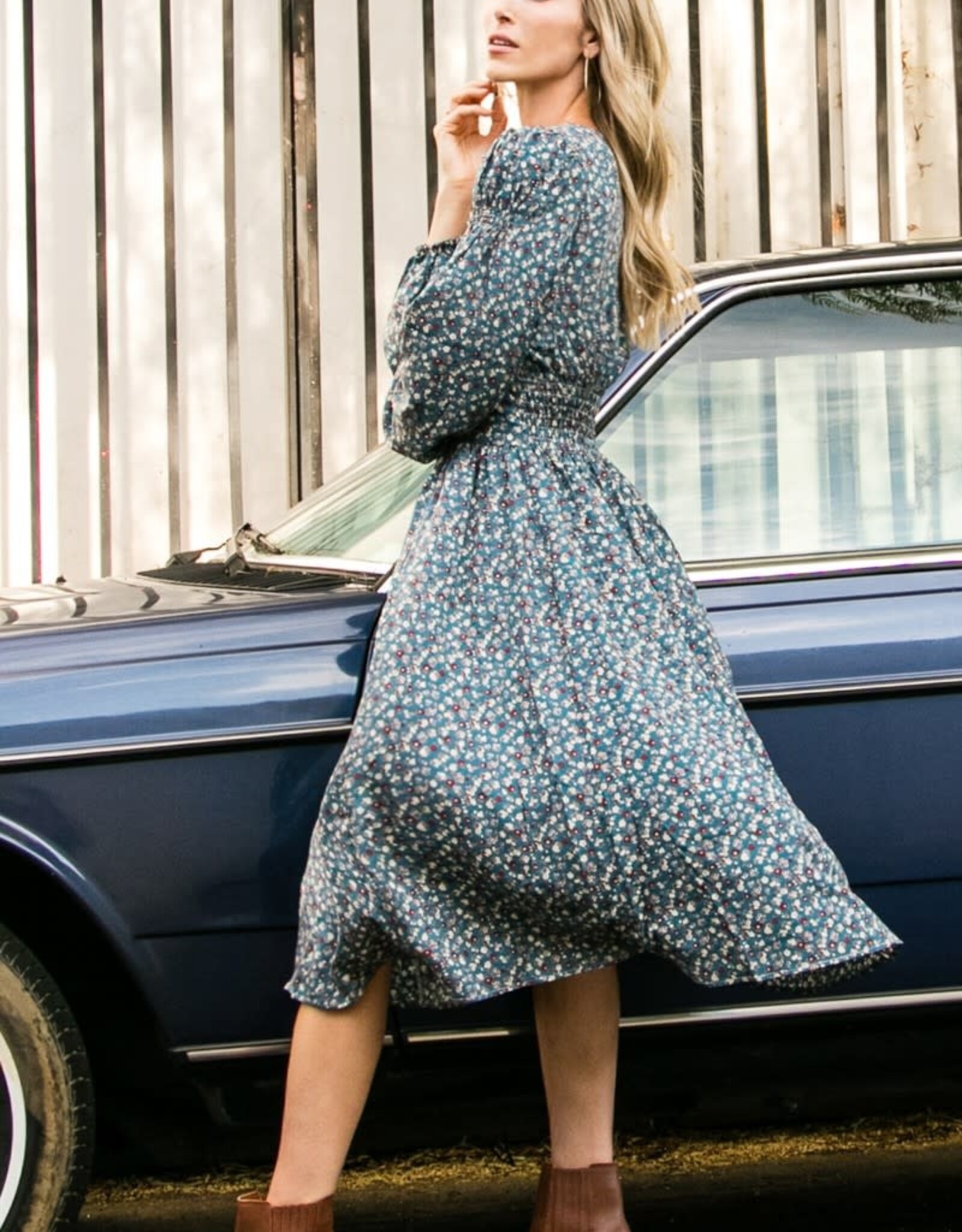 Elloh Boho Floral Midi Dress Forest Miss Bliss Boutique