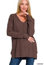 Miss Bliss Zen Relaxed Fit V Neck Front Seam Sweater