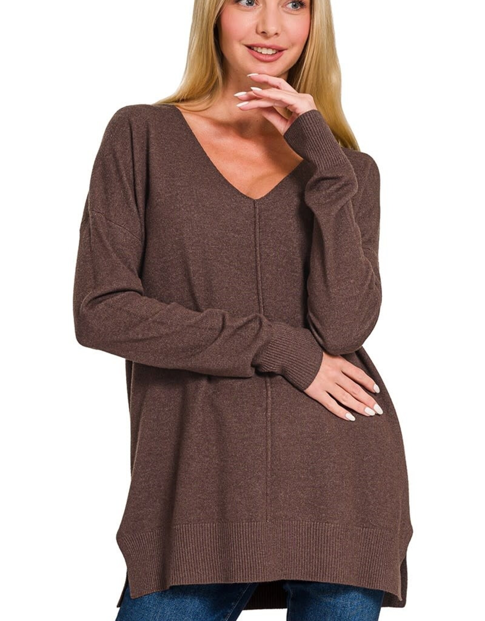 Miss Bliss Zen Relaxed Fit V Neck Front Seam Sweater